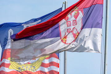 Flags of the Republic of Serbia and Serbian capital Belgrade