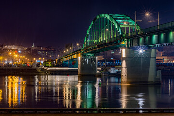 Fototapeta na wymiar Old Sava Bridge across the river Sava in Belgrade, Serbia