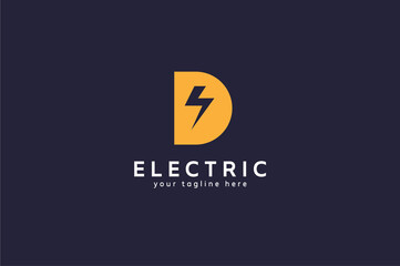 Abstract Letter D Electric Logo,  letter d with thunder bolt icon inside , flat design logo template, vector illustration