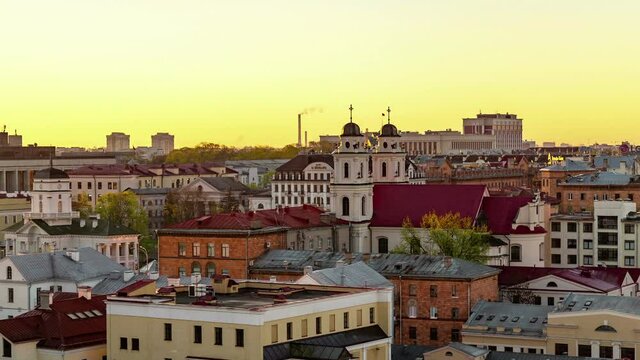 Minsk old town in morning light timelapse 4K