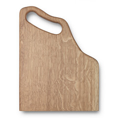 Oak wood chopping board top view isolated. Organic serving plate