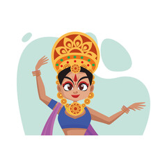 diwali woman cartoon with traditional cloth dancing vector design