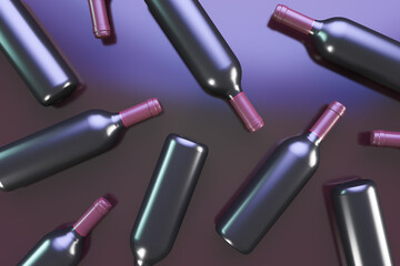 Several bottles of expensive wine on the floor. Abstract background.