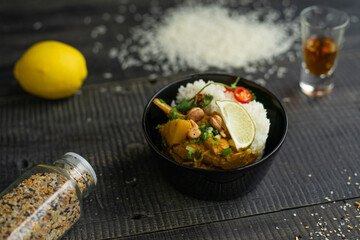 Indian cuisine. spicy curry in bowl.