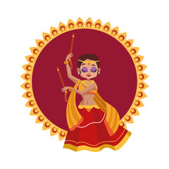 diwali woman cartoon with traditional cloth dancing on mandala vector design