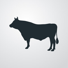 Animales de granja. Silueta de toro de raza guernsey en fondo gris