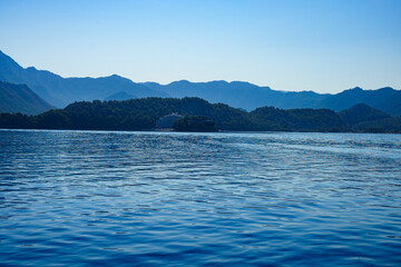 
blue mountains skyline with sea