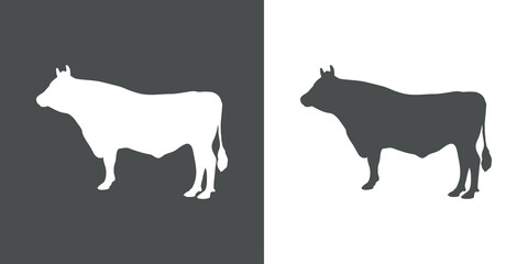 Animales de granja. Silueta de toro de raza guernsey en fondo gris y fondo blanco