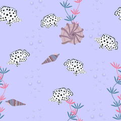 Seamless vector illustration. Underwater world with beautiful, tropical fish.