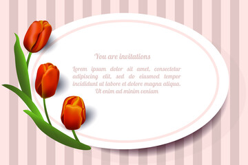 Invitation card with a bouquet of flowers tulips, decorative design, vector illustration