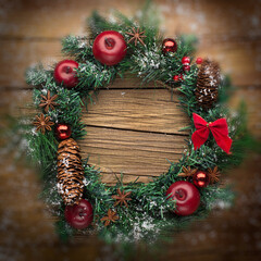 Christmas Holiday Wreath on wooden background