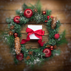 Christmas Holiday Wreath on wooden background