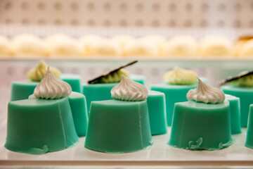 Mousse cakes in the cafe
