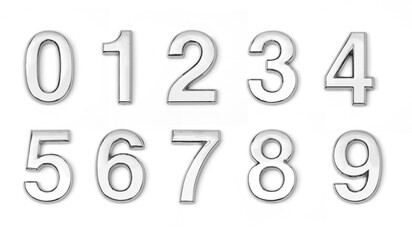 chrome 3d numbers 0 on white
