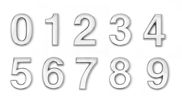 chrome 3d numbers 0 on white