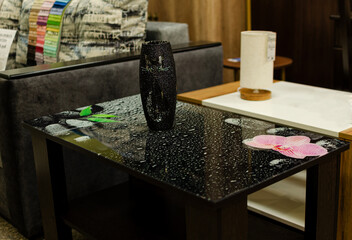 table, bedroom, coffee table, glass table, photo printing