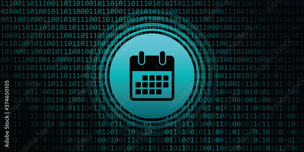 Poster calendar symbol on binary code background digital data vector illustration eps10
