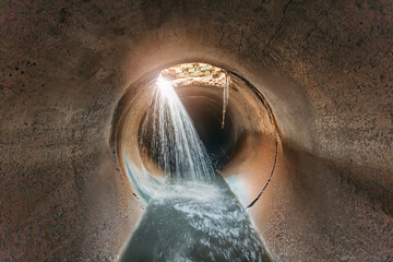 Leak of water into round sewer tunnel