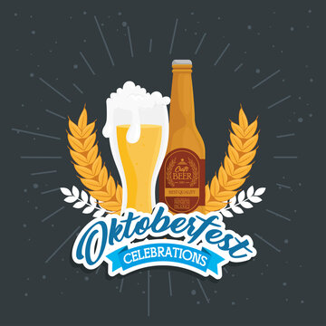 beer glass and bottle design, Oktoberfest germany festival and celebration theme Vector illustration