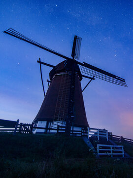 windmill in the netherlands at night