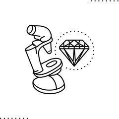 Examination of a gemstone, an inspection of jewelry stone with microscope vector icon in outlines