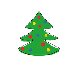 Green Christmas tree sign with toys, isolated on a white background. A symbol for the design of your website, logo, app, and user interface. Vector illustration