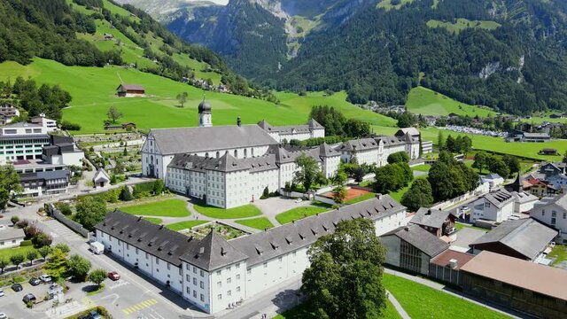 Flight over the city of Engelberg in Switzerland - travel photography