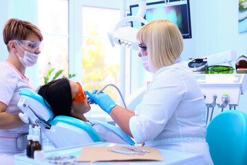 Healthy teeth patient at dentist office dental caries prevention