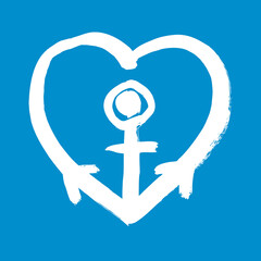 Marine or ships anchor with a heart symbolizing love and romance, a honeymoon or Valentines cruise or a love of boating and yachting, vector illustration