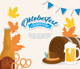 beer glass bottle hat and barrel design, Oktoberfest germany festival and celebration theme Vector illustration