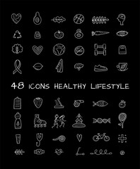 World health day. 48 icons design set for healty lifestyle