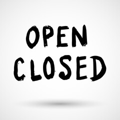 Retro signs Open and Closed. Vector illustration.