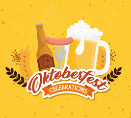 beer bottle glass and sausage design, Oktoberfest germany festival and celebration theme Vector illustration