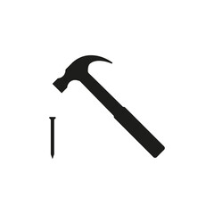 Hammer and nail icon. Vector illustration. Flat design.	