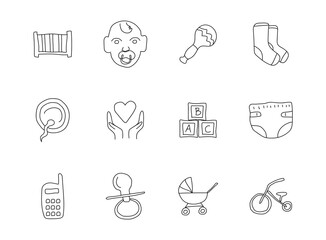 baby doodles isolated on white. baby icon set for web design, user interface, mobile apps and print