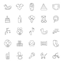 baby hand drawn linear doodles isolated on white background. baby icon set for web and ui design, mobile apps and print products