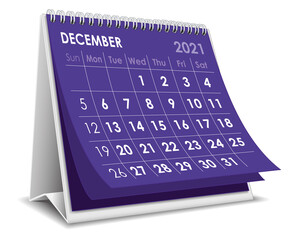 Desktop calendar December 2021 illustration