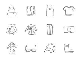 clothes doodles isolated on white. clothes icon set for web design, user interface, mobile apps and print