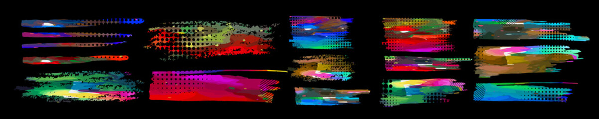 A set of multicolored brush strokes. Vector illustration