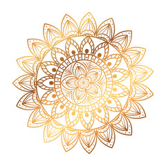 golden flower mandala on white background, vintage luxury decoration vector illustration design