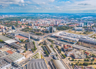 Aerial view over Poznan city center