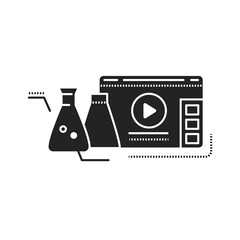 Science blog web site black glyph icon. Nano industry video streaming. Vlogging sign. Pictogram for web page, mobile app, promo. UI UX GUI design element.