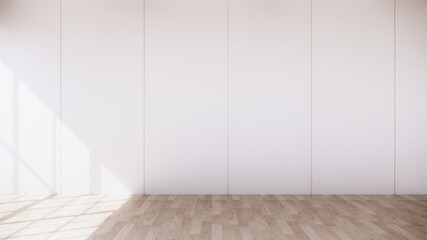 The room decoration is open with design disc flap on the wood grain floor.3D rendering.