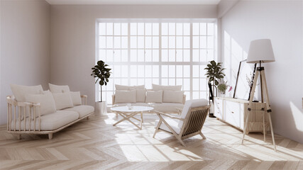 Tone Vintage Sofa wooden design, on room interior wooden floor .3D rendering