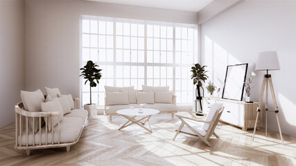Tone Vintage Sofa wooden design, on room interior wooden floor .3D rendering