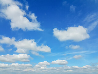 Beautiful blue sky with white fluffy clouds.