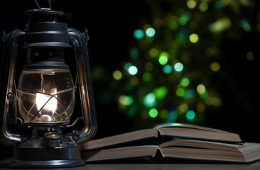 Fototapeta na wymiar image of book lamp dark background 