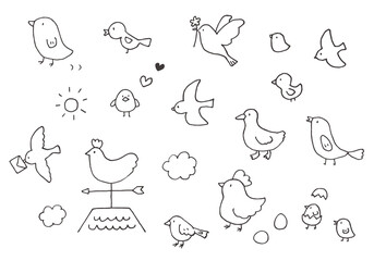 手描きのゆるい鳥イラスト © ちーぼう