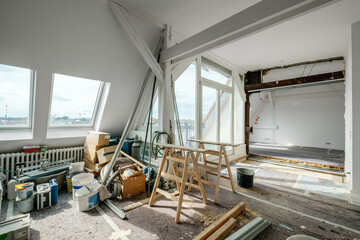 Loft room during renovation,  apartment refurbishment