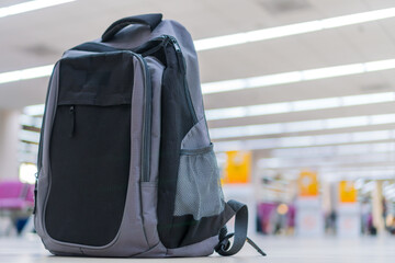 Backpack traveler reclaimed and Cancel flights stop and prevent COVID-19 virus disease.Travel bag suitcase in bus for State quarantine, restrict traveling to stop world pandemic COVID-19